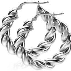 Zinzi zilveren wokkel oorringen met gedraaide buis 31x6mm ZIO2284