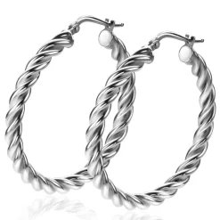 Hot Zinzi zilveren wokkel oorringen met gedraaide buis 37x4mm ZIO2282
