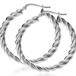 Hot Zinzi zilveren wokkel oorringen met gedraaide buis 37x4mm ZIO2282