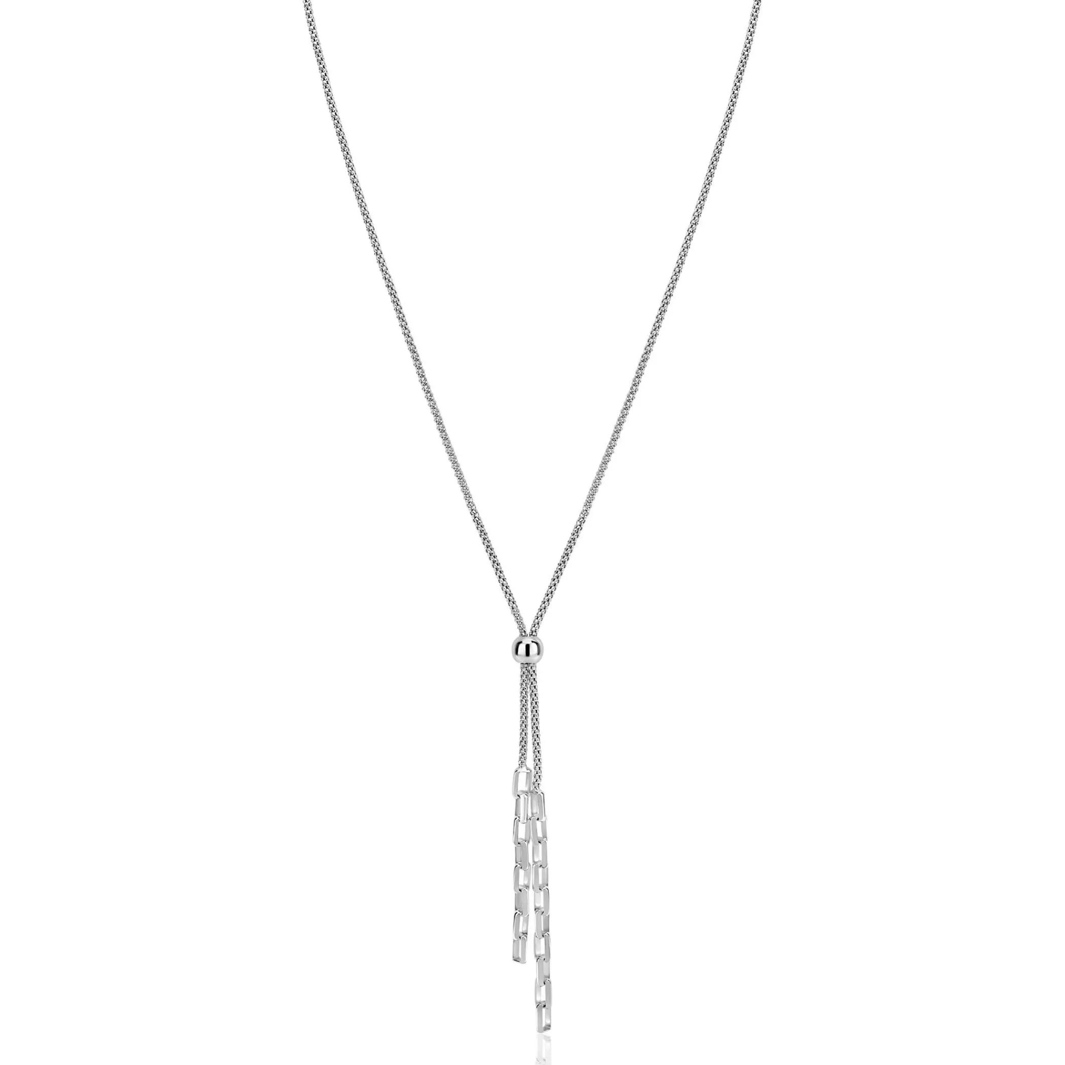 Clearance Zinzi zilveren Y-collier 43–46cm met popcorn schakel en twee bungelende kettinkjes ZIC2710