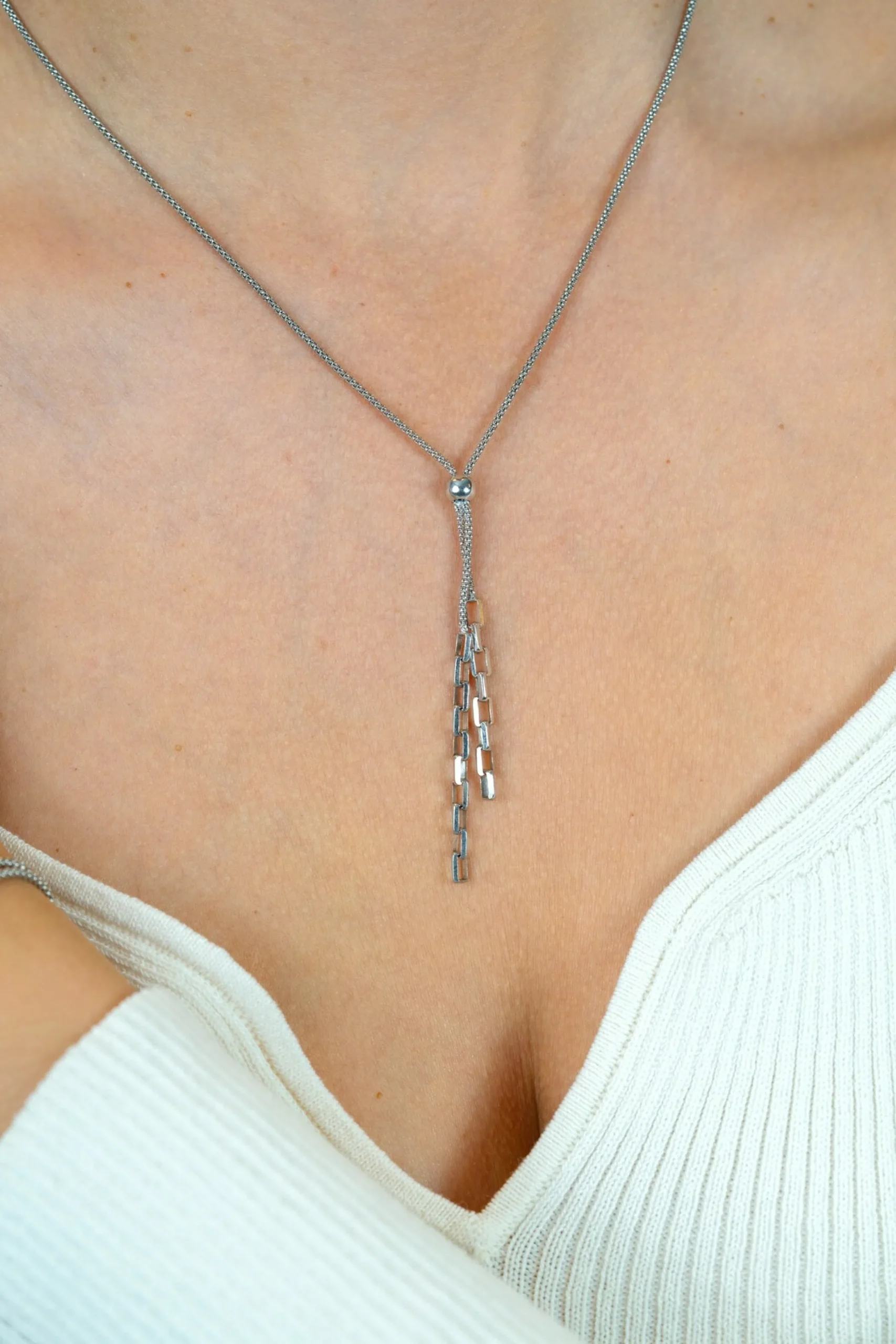 Clearance Zinzi zilveren Y-collier 43–46cm met popcorn schakel en twee bungelende kettinkjes ZIC2710