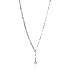 Discount Zinzi zilveren Y-collier met subtiele schakels, bungelend witte ronde zirkonia 42-45cm ZIC2660