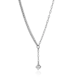 Discount Zinzi zilveren Y-collier met subtiele schakels, bungelend witte ronde zirkonia 42-45cm ZIC2660