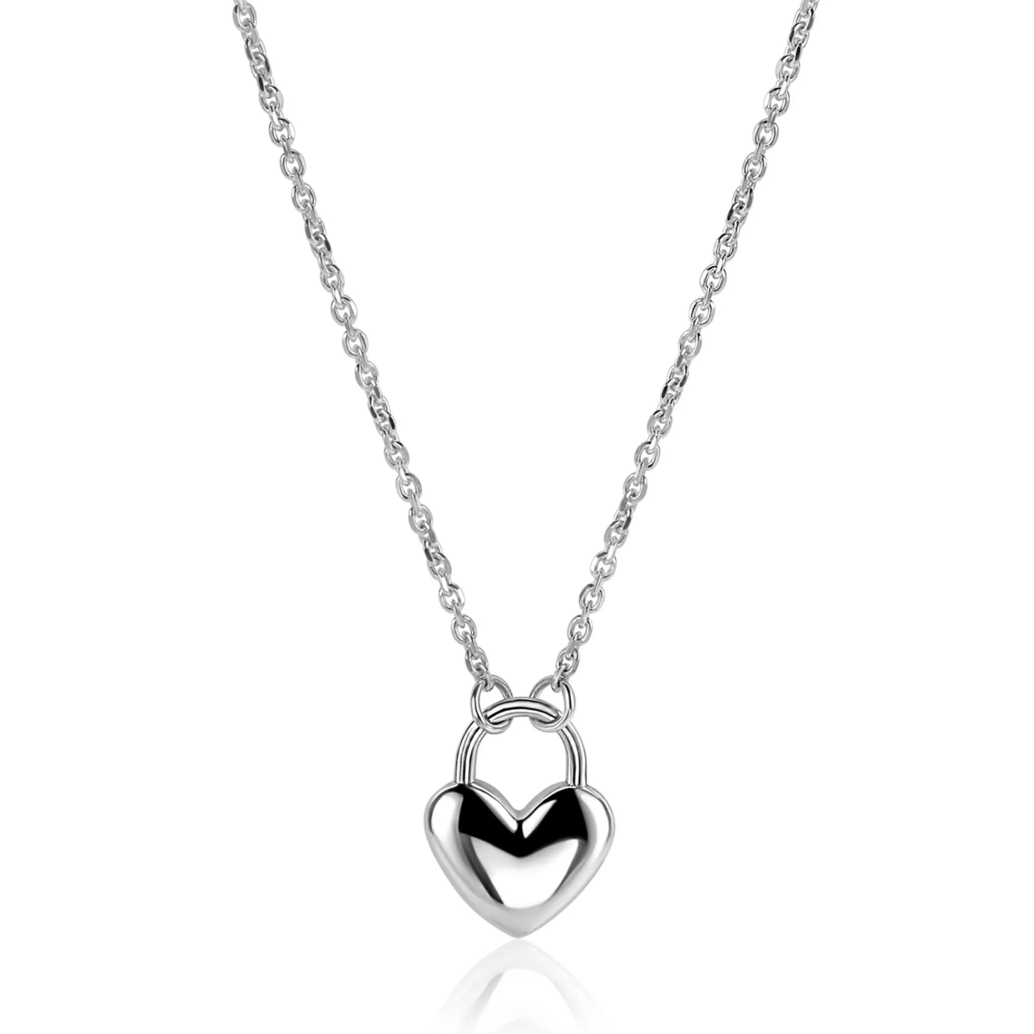 Outlet Zinzi zilvereren schakelketting met hartvormige slot hanger 18mm breed 42-45 cm ZIC2673